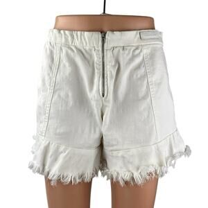 BLANKNYC The Lenox White Ruffle Fringe Hem Zip Up Wide Leg Denim Jeans Shorts 28